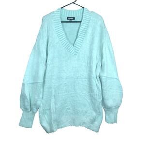 Express Womens Sweater Light Blue V Neck Super Soft Over Sized Puffed Sleeves L